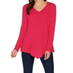 Attitudes by Renee Cable Knit Sweater Rose Petal 2X